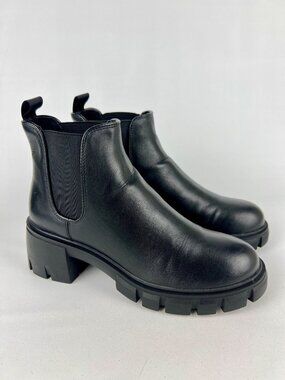 Steve Madden Womens Howler Chelsea Ankle Boot Black Block Heel Lug Sole size 7.5